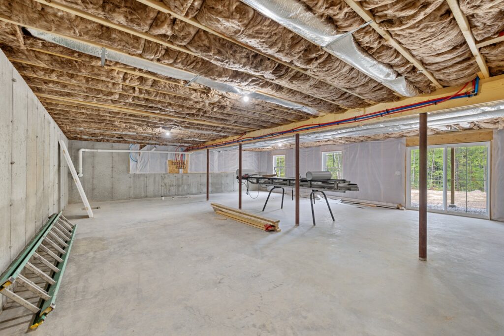 Interior of a semi-finished building in the process of renovation with equipment