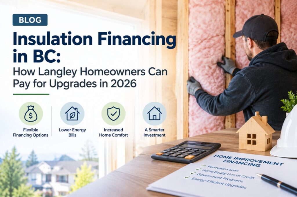 Can't afford a full insulation upgrade upfront? This complete 2026 guide covers every financing option available to Langley BC homeowners — from BC Hydro rebates to CMHC loans, utility financing, and payment plans. Free quote from Western Insulation