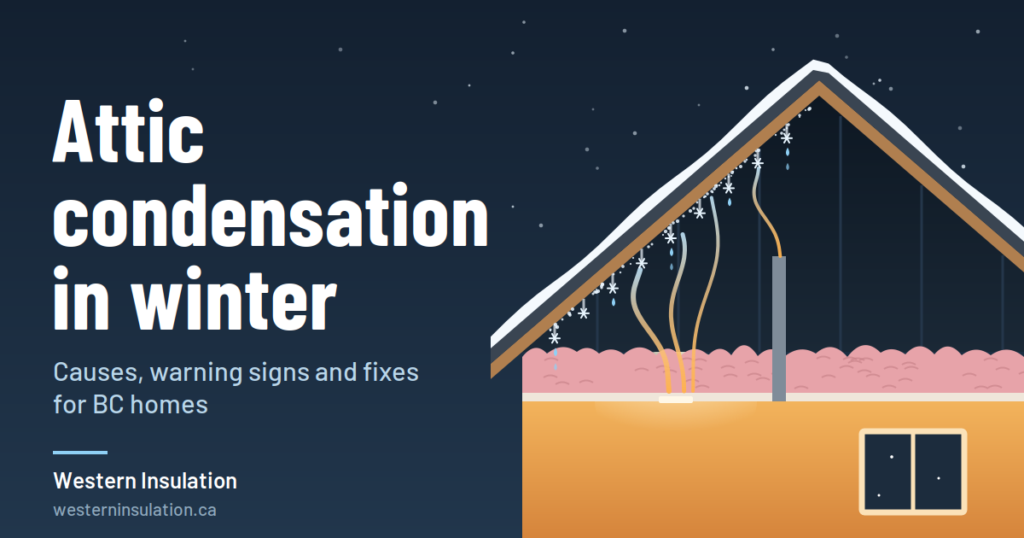 Attic condensation in winter: warm air leaking into a BC attic and forming frost on roofing nails